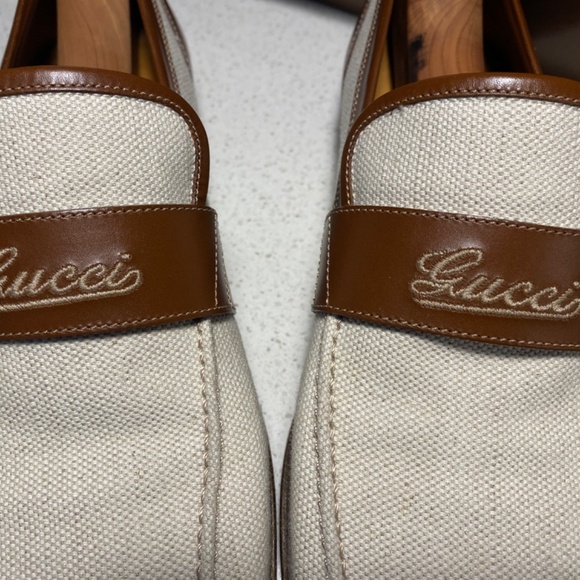 Gucci Penny Loafer Leisure Shoes White Brown Strap Men US 7.5 w/ original box main image 8